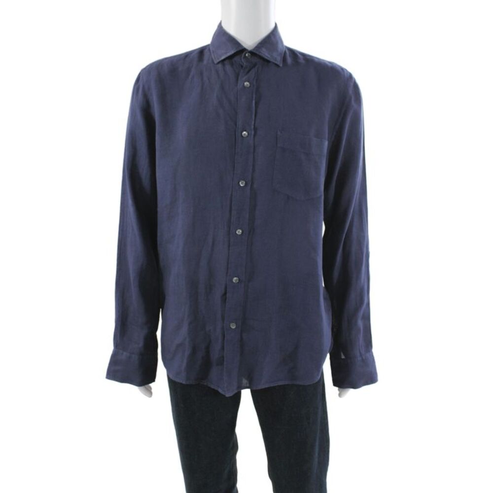Hartford Men's Long Sleeves Button Down Shirt Navy Blue Size M
